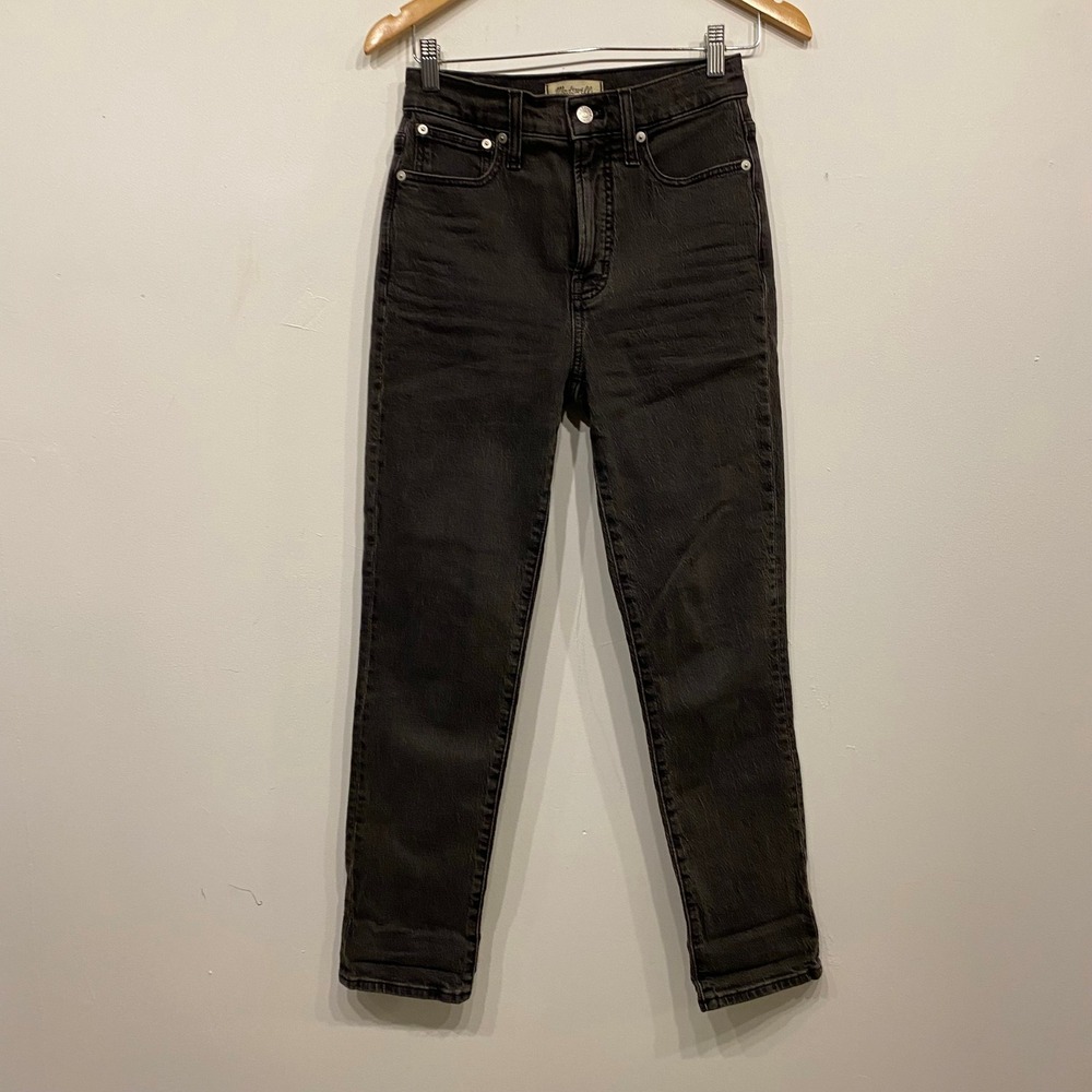 Madewell The Perfect Vintage Jean High Rise Tapered Faded Black Denim Size 24